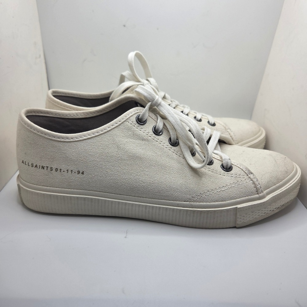 AllSaints Low Top Canvas Sneakers Off White Cream Lace Up Shoes EU 39 Mens 9